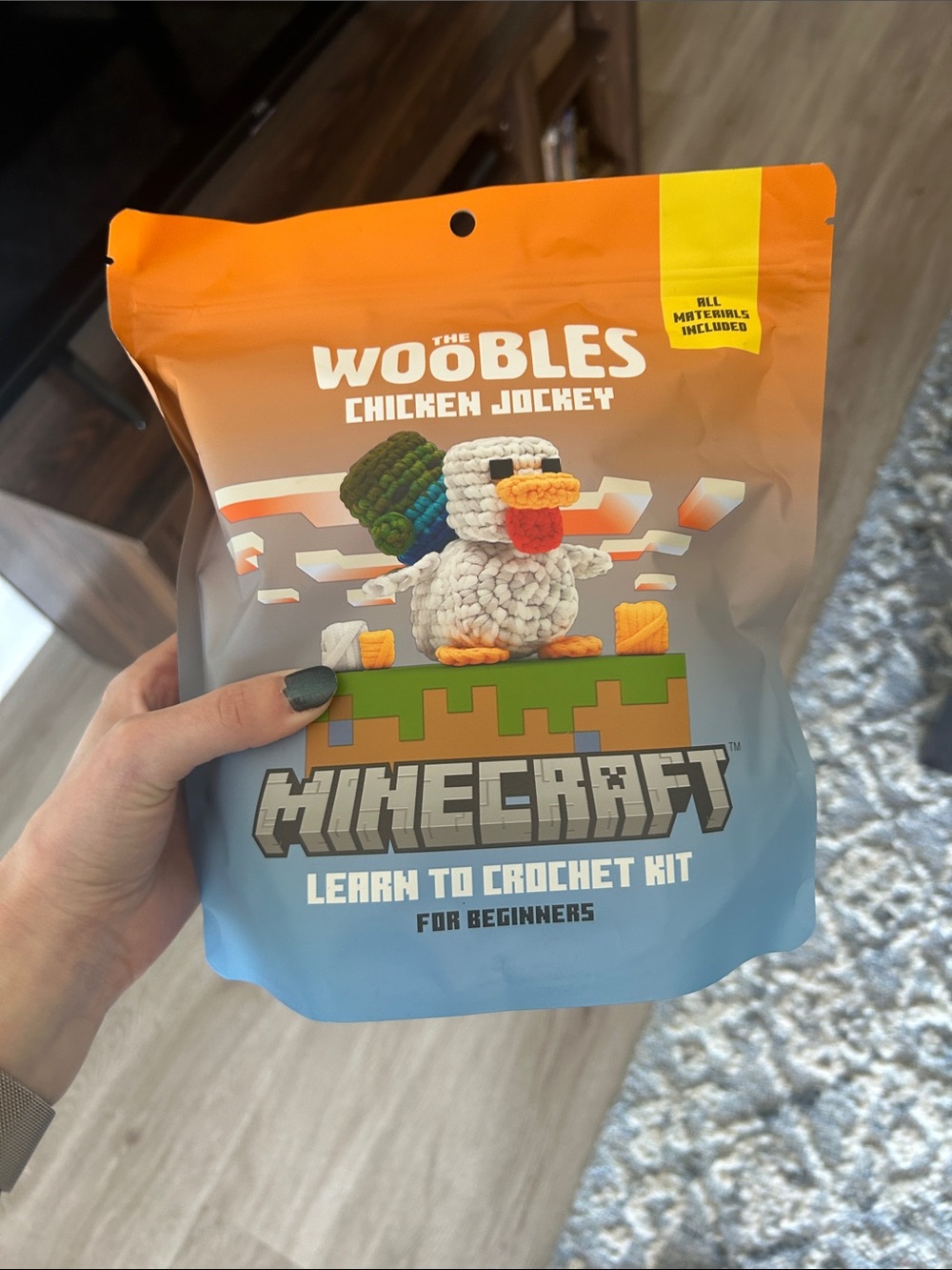 The Woobles Minecraft Chicken Jockey Learn to Crochet Kit - Orange/Blue